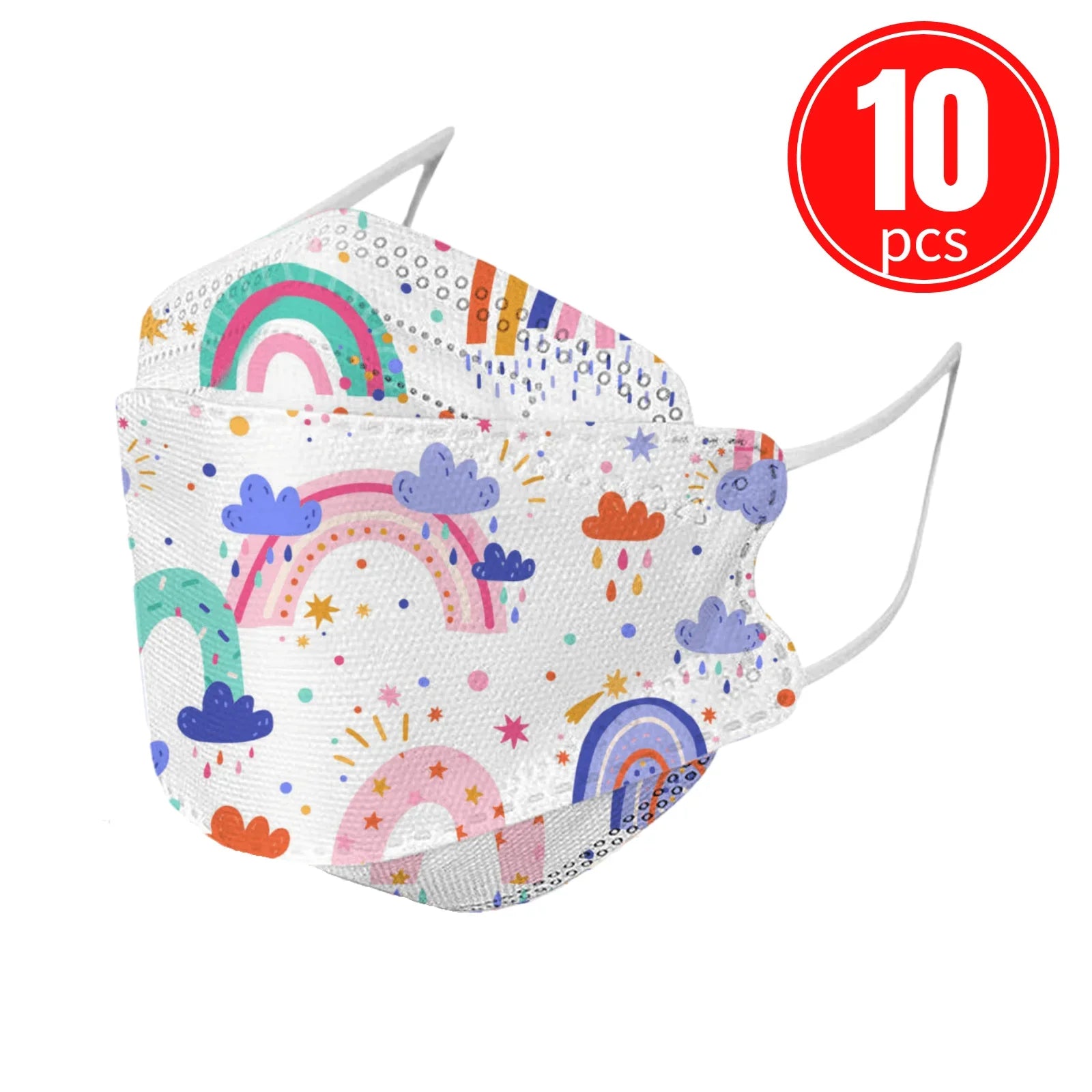 Kids KN95 Masks – Cartoon Dinosaur, Cat, and Rainbow Prints – 4-Ply Breathable