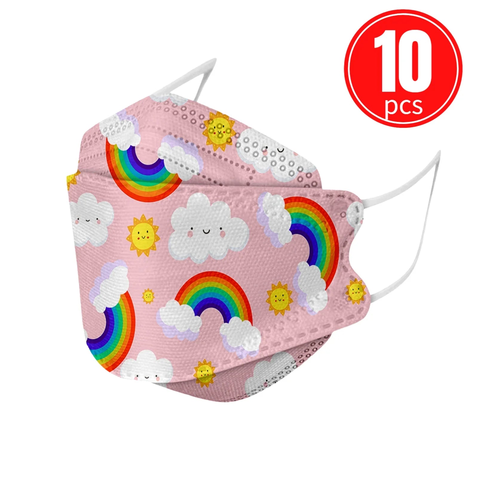Kids KN95 Masks – Cartoon Dinosaur, Cat, and Rainbow Prints – 4-Ply Breathable