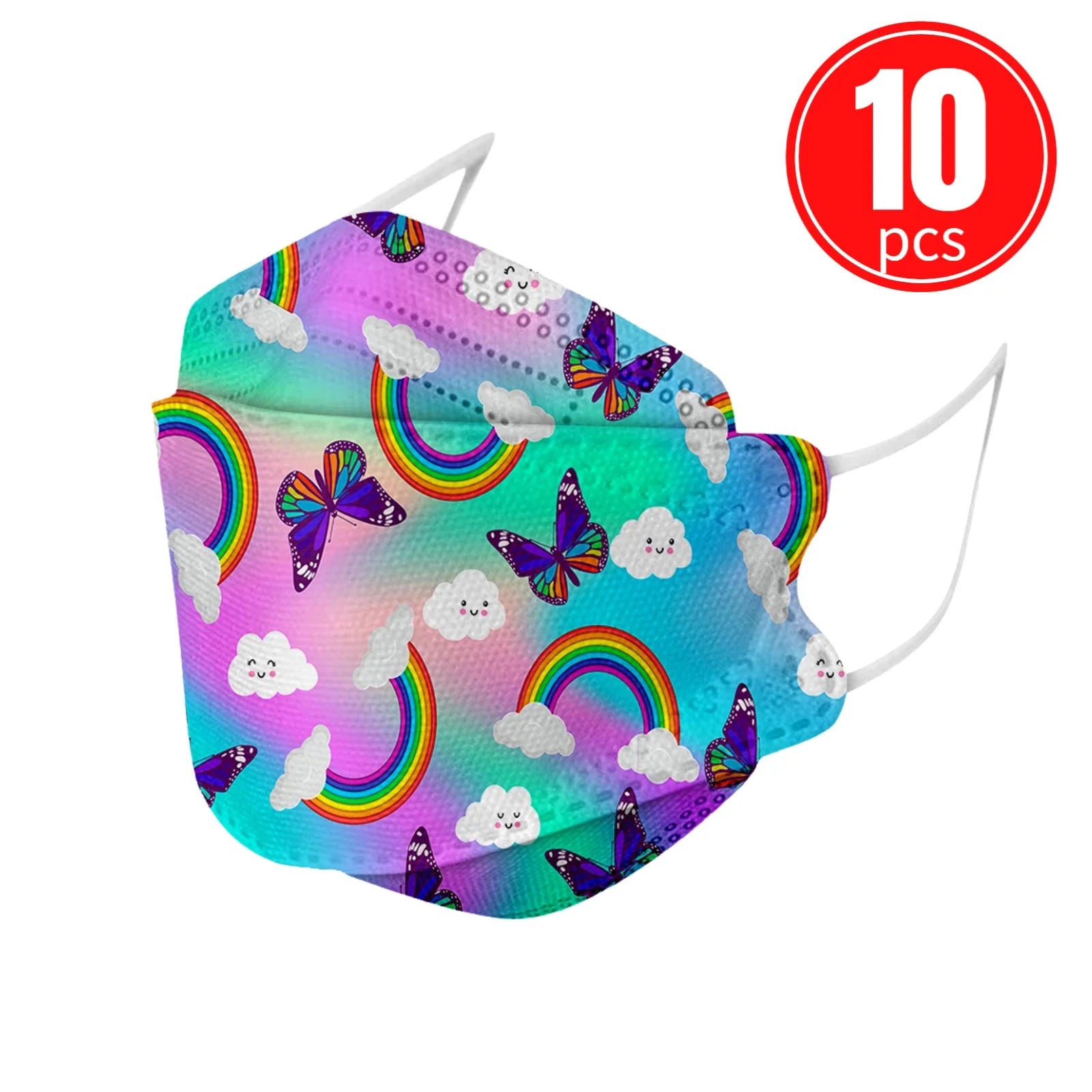 Kids KN95 Masks – Cartoon Dinosaur, Cat, and Rainbow Prints – 4-Ply Breathable