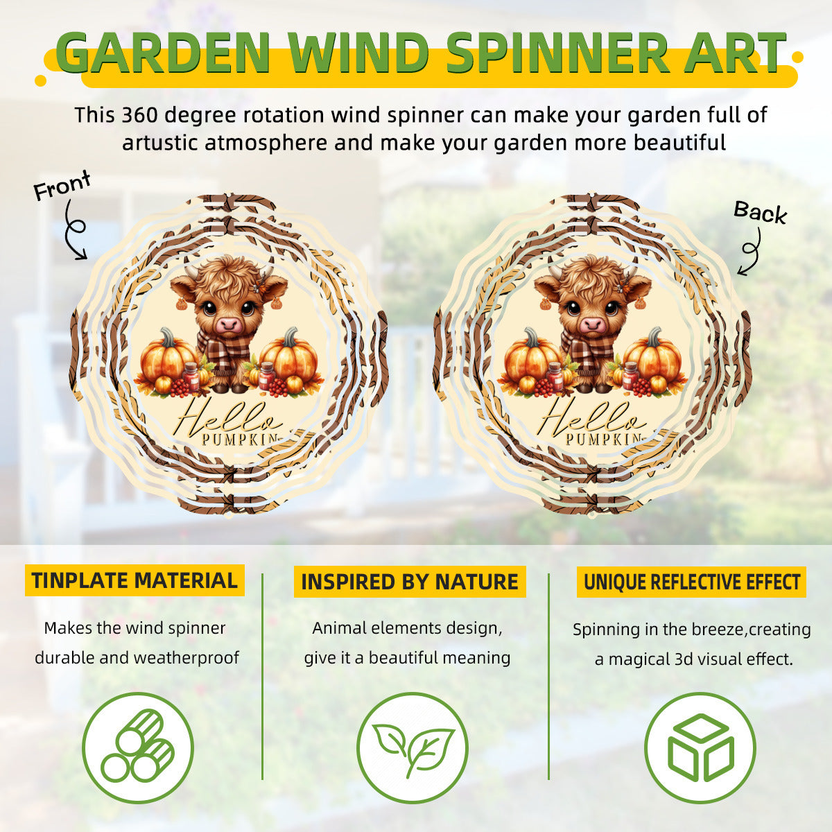 Hello Pumpkin Cute Highland Cow Wind Spinner Outdoor Decor