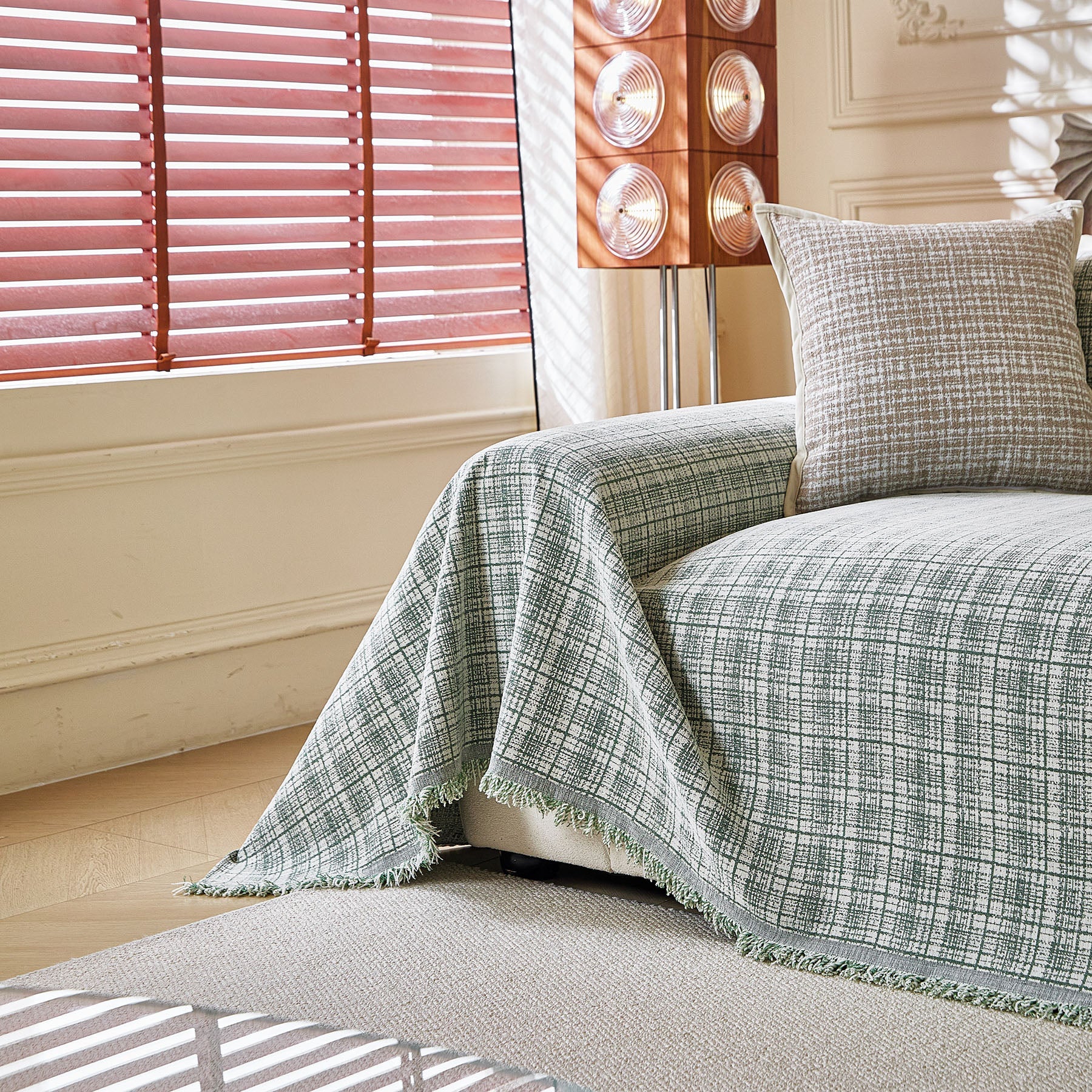 Textured Plaid Couch Throw Cover, Modern Decorative Sectional Furniture Covers