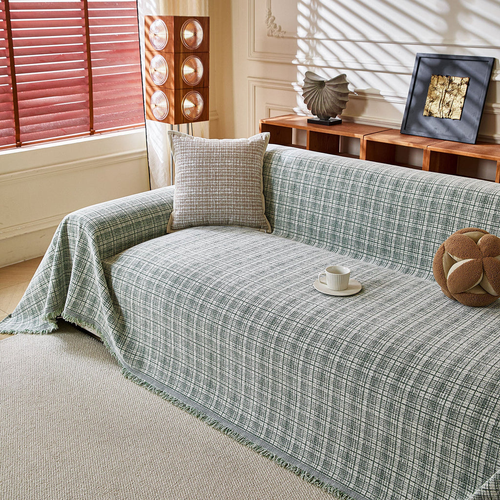 Textured Plaid Couch Throw Cover, Modern Decorative Sectional Furniture Covers