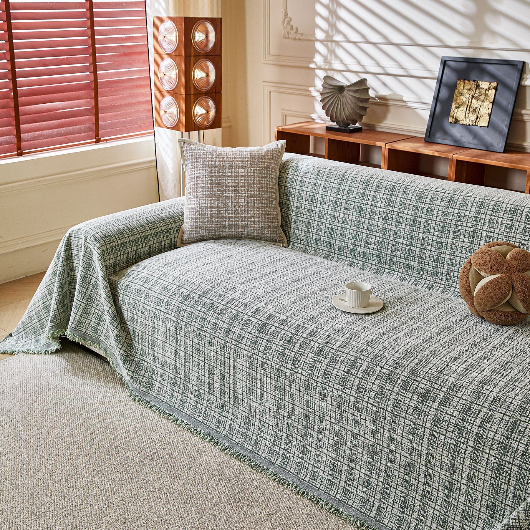 Textured Plaid Couch Throw Cover, Modern Decorative Sectional Furniture Covers