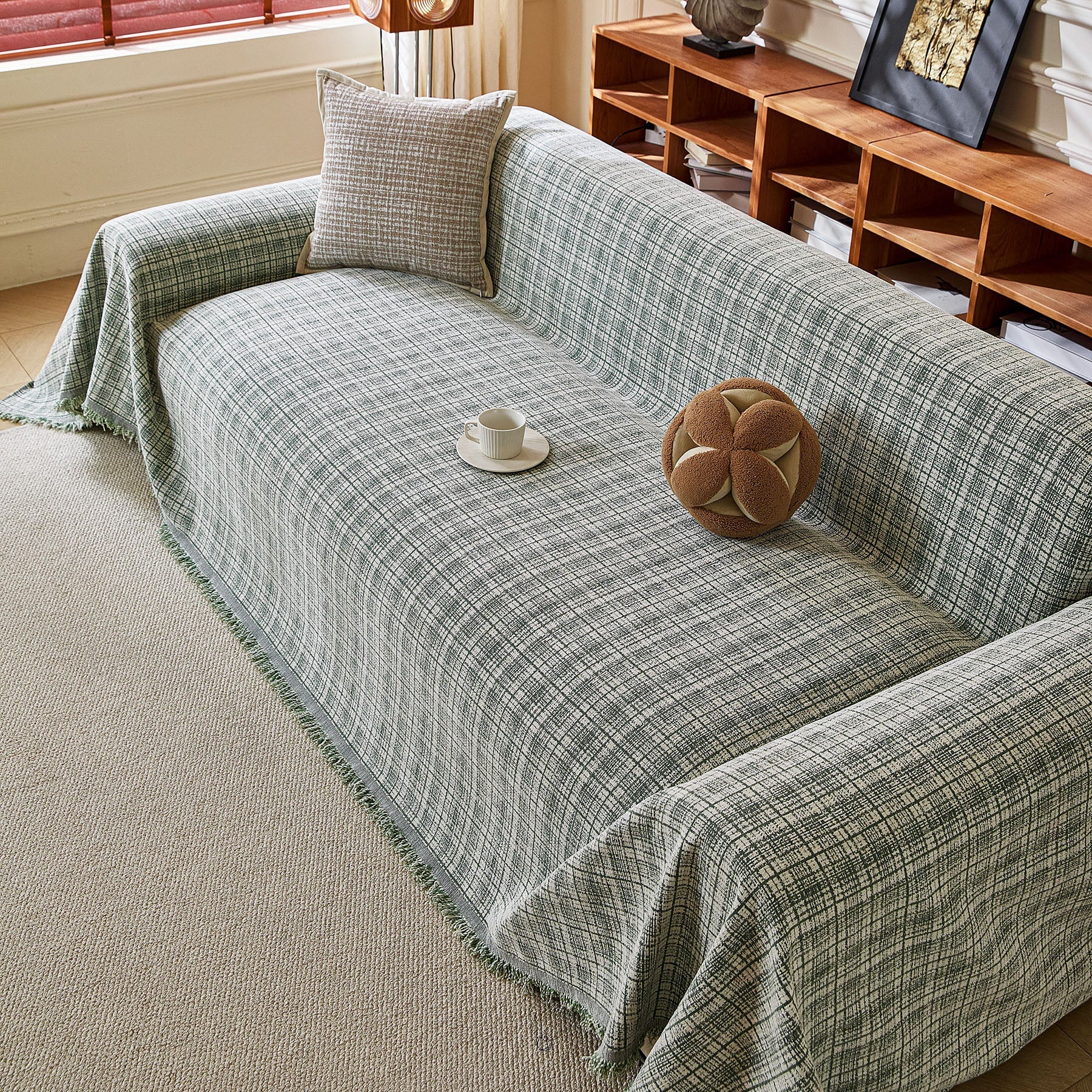 Textured Plaid Couch Throw Cover, Modern Decorative Sectional Furniture Covers