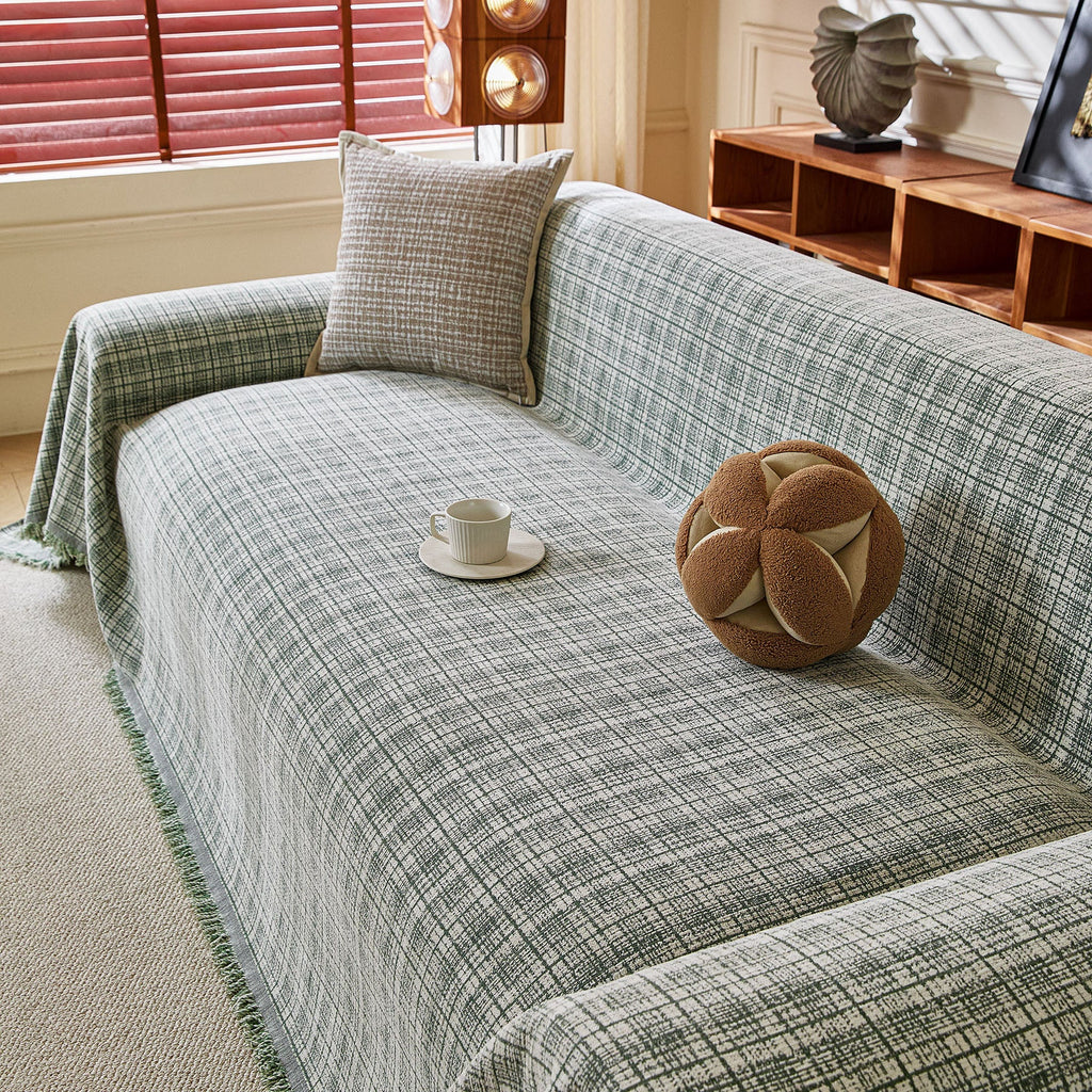 Textured Plaid Couch Throw Cover, Modern Decorative Sectional Furniture Covers