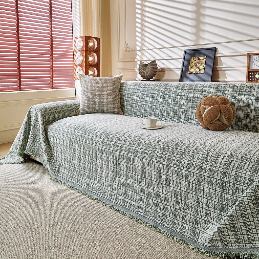 Textured Plaid Couch Throw Cover, Modern Decorative Sectional Furniture Covers