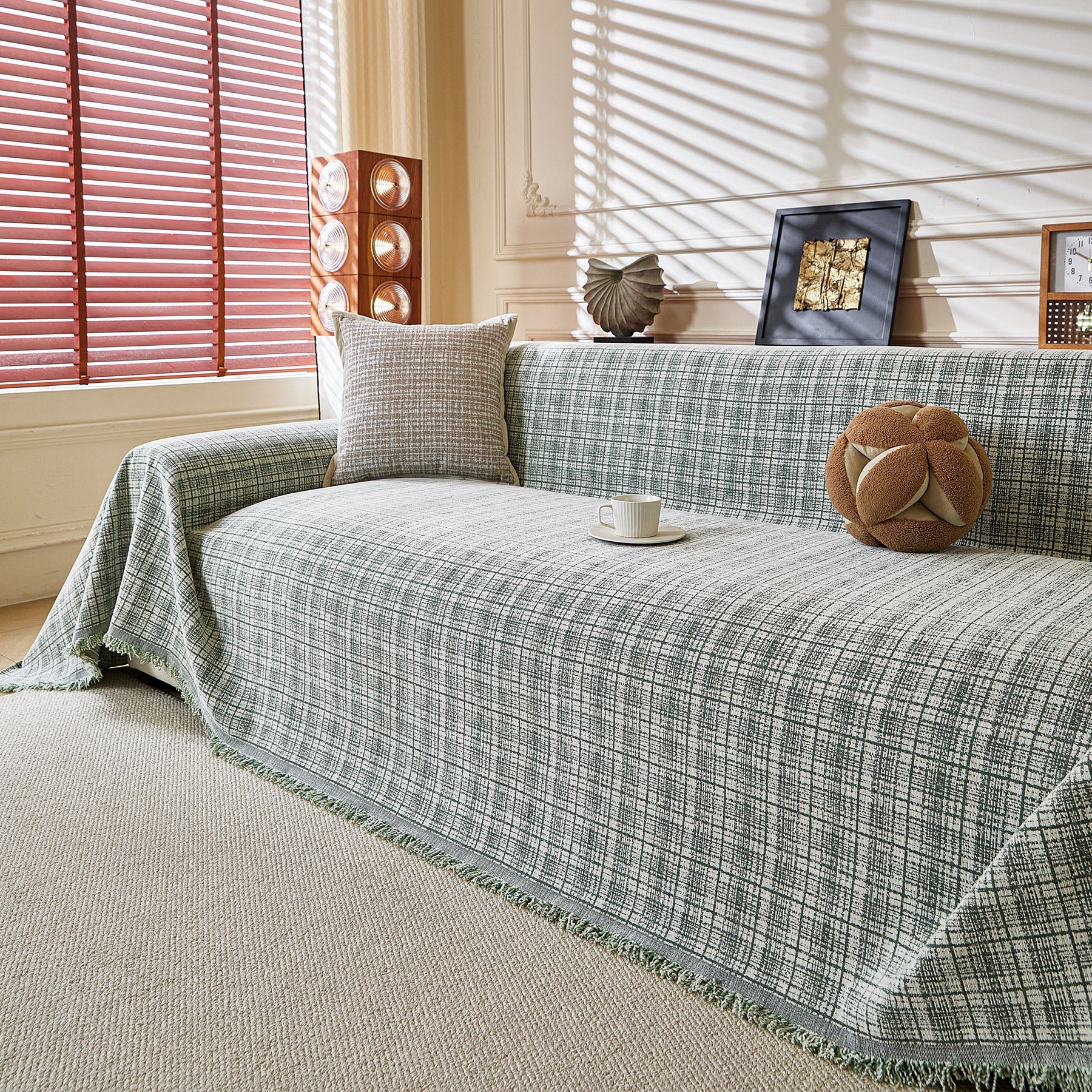 Textured Plaid Couch Throw Cover, Modern Decorative Sectional Furniture Covers
