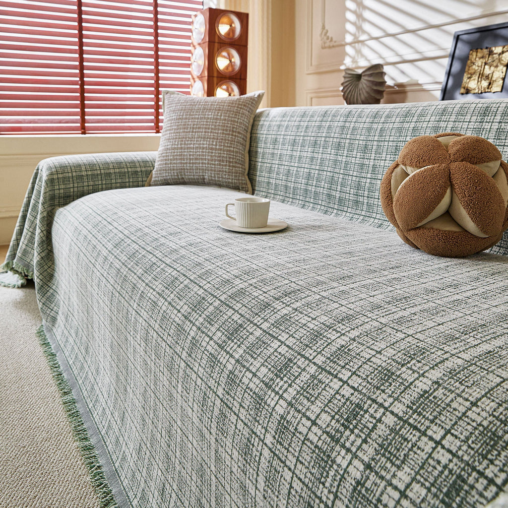 Textured Plaid Couch Throw Cover, Modern Decorative Sectional Furniture Covers