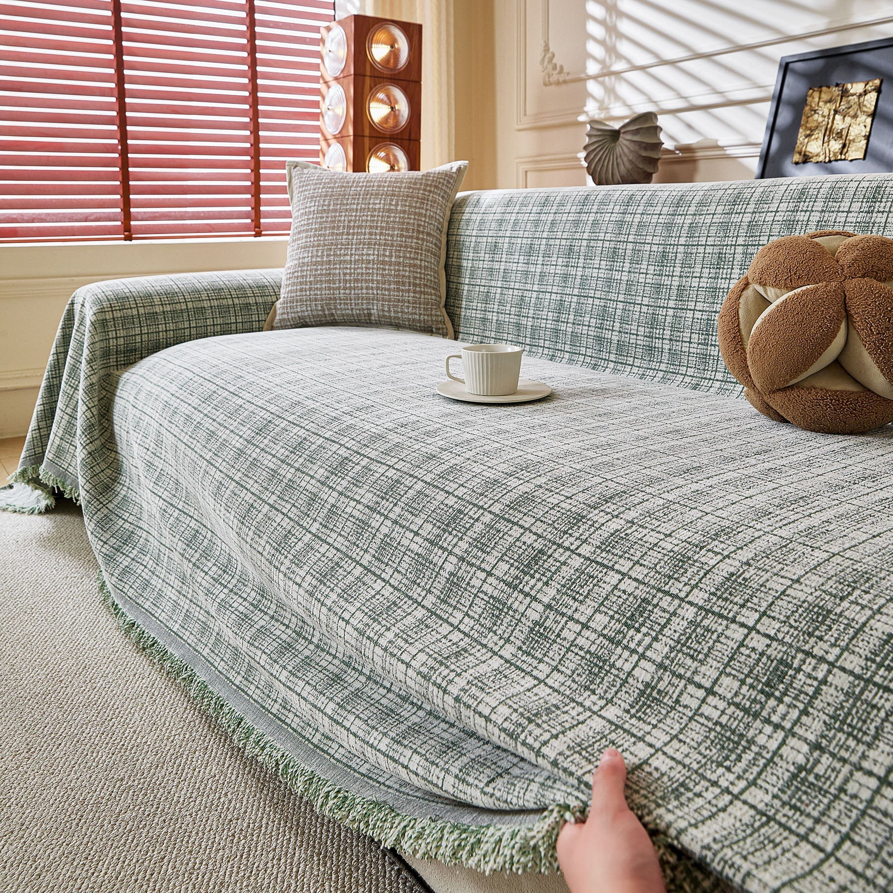 Textured Plaid Couch Throw Cover, Modern Decorative Sectional Furniture Covers