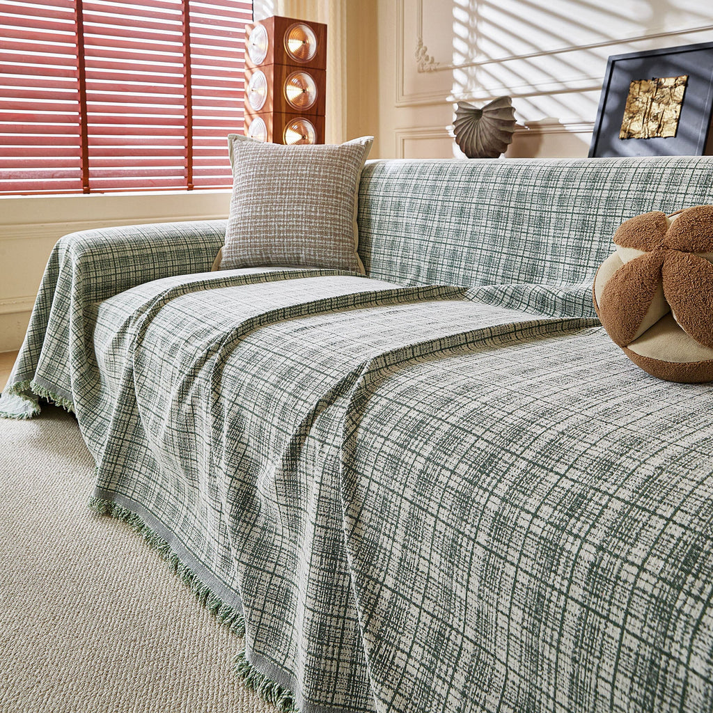 Textured Plaid Couch Throw Cover, Modern Decorative Sectional Furniture Covers
