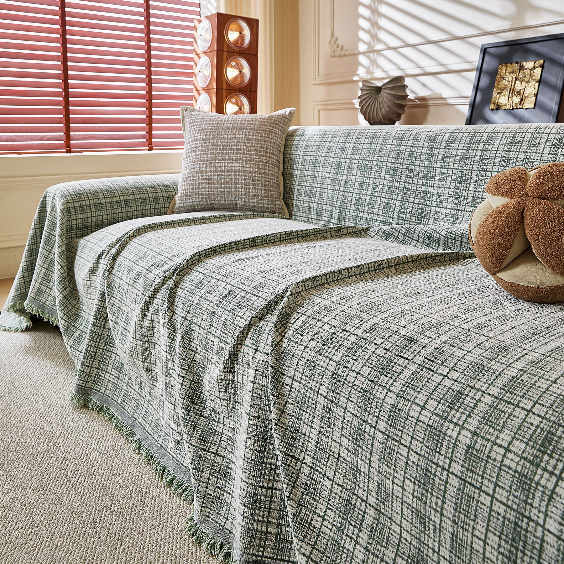 Textured Plaid Couch Throw Cover, Modern Decorative Sectional Furniture Covers
