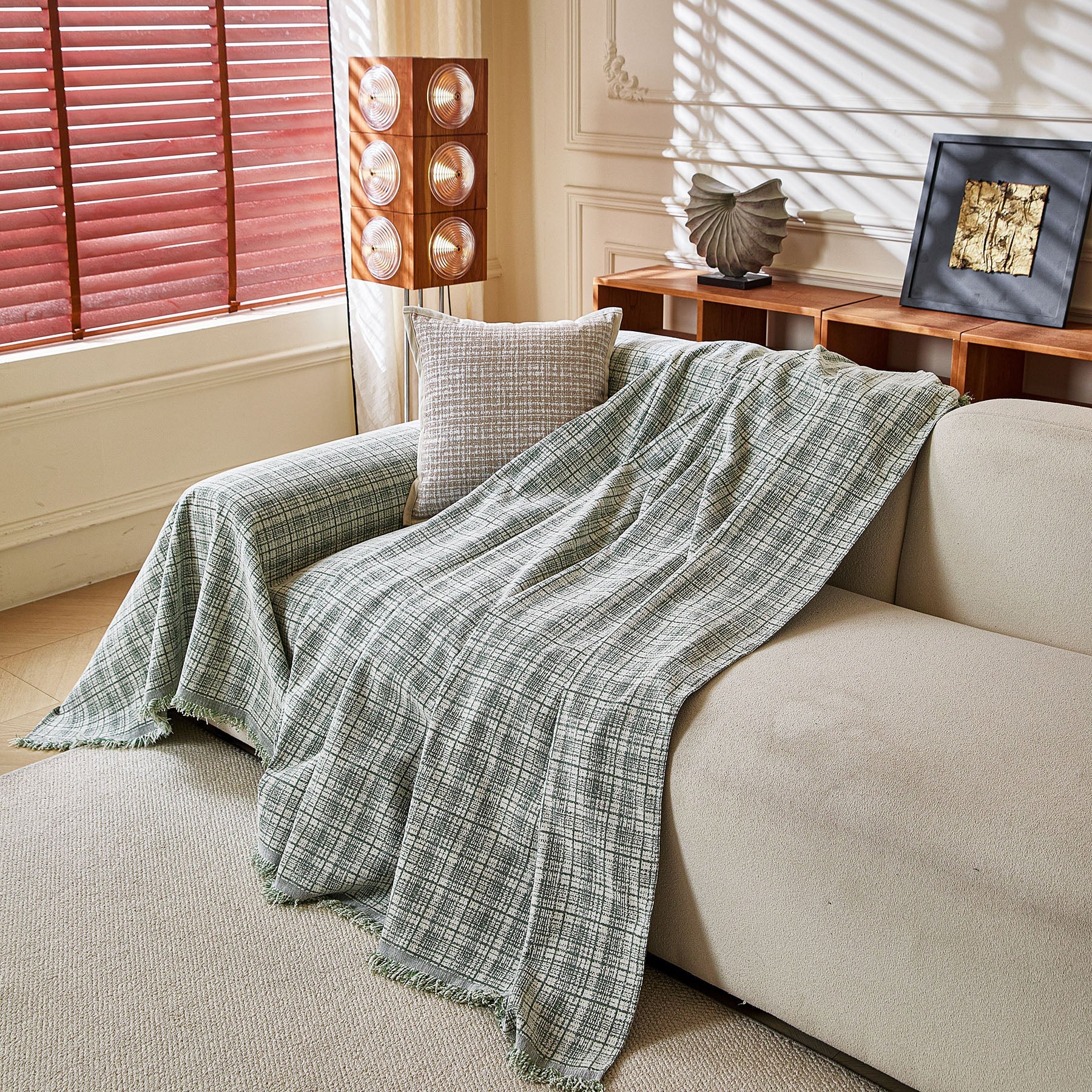 Textured Plaid Couch Throw Cover, Modern Decorative Sectional Furniture Covers