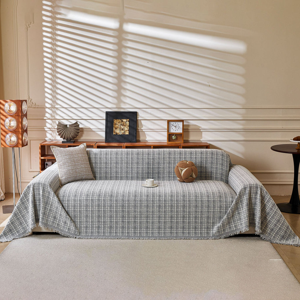 Textured Plaid Couch Throw Cover, Modern Decorative Sectional Furniture Covers