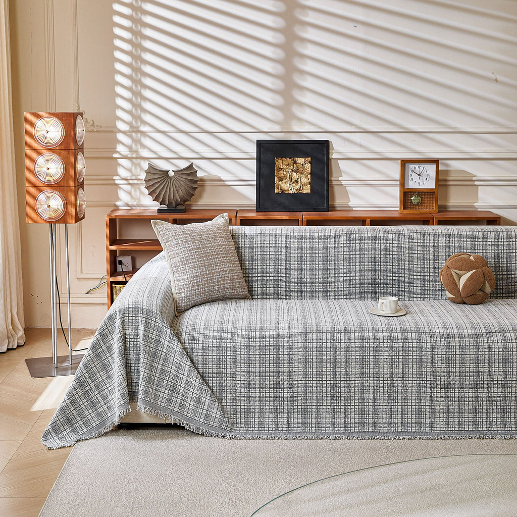 Textured Plaid Couch Throw Cover, Modern Decorative Sectional Furniture Covers