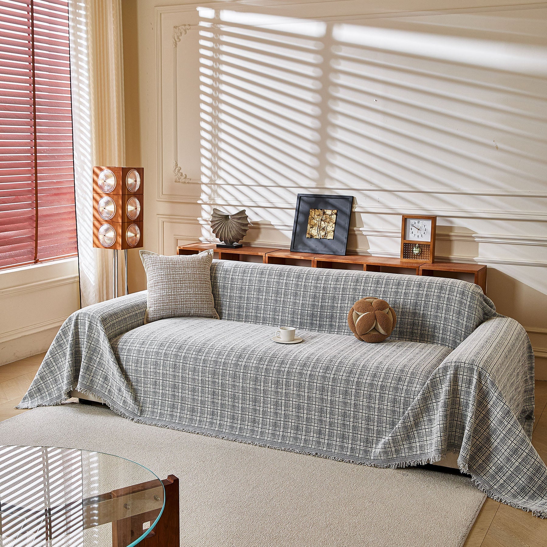 Textured Plaid Couch Throw Cover, Modern Decorative Sectional Furniture Covers