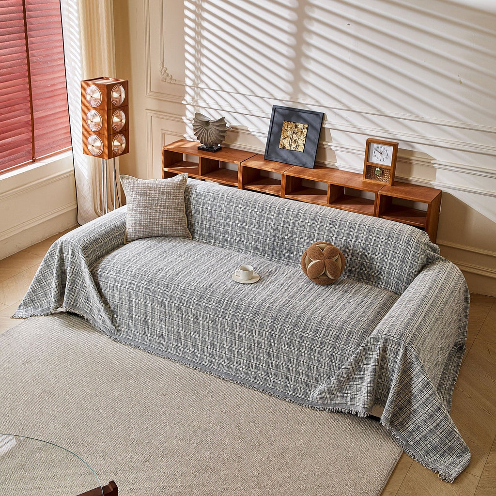 Textured Plaid Couch Throw Cover, Modern Decorative Sectional Furniture Covers