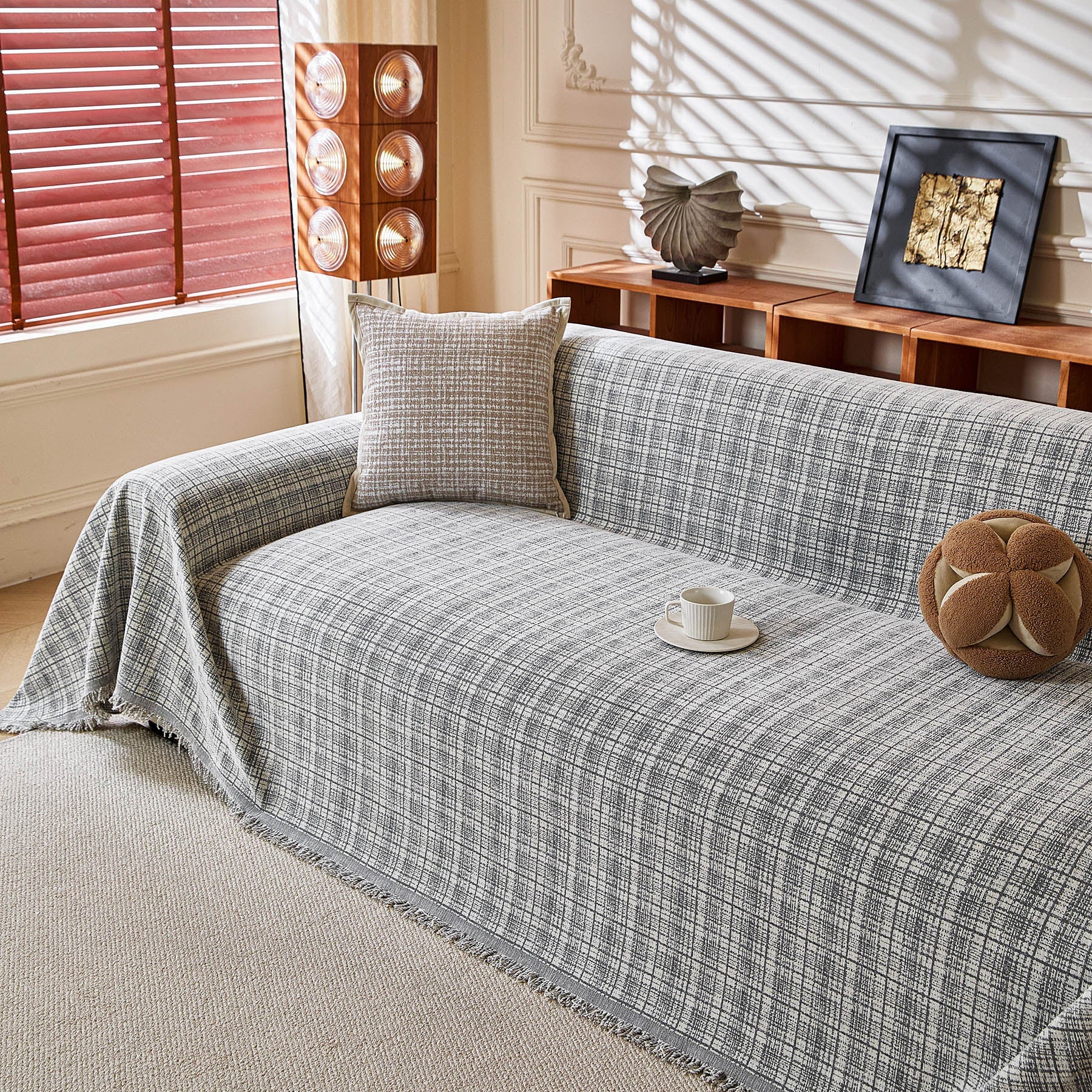Textured Plaid Couch Throw Cover, Modern Decorative Sectional Furniture Covers