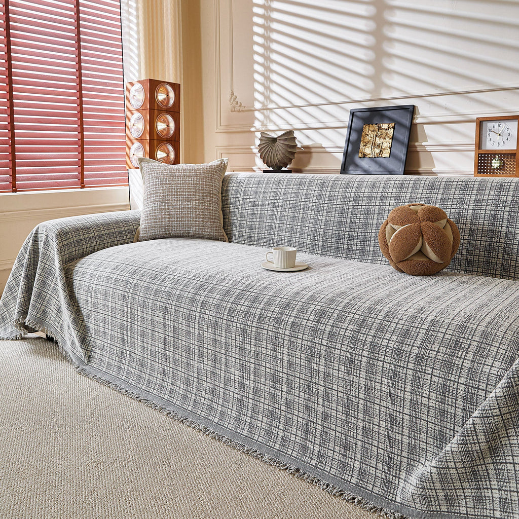 Textured Plaid Couch Throw Cover, Modern Decorative Sectional Furniture Covers