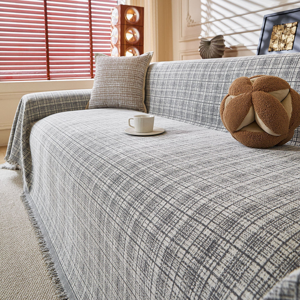 Textured Plaid Couch Throw Cover, Modern Decorative Sectional Furniture Covers