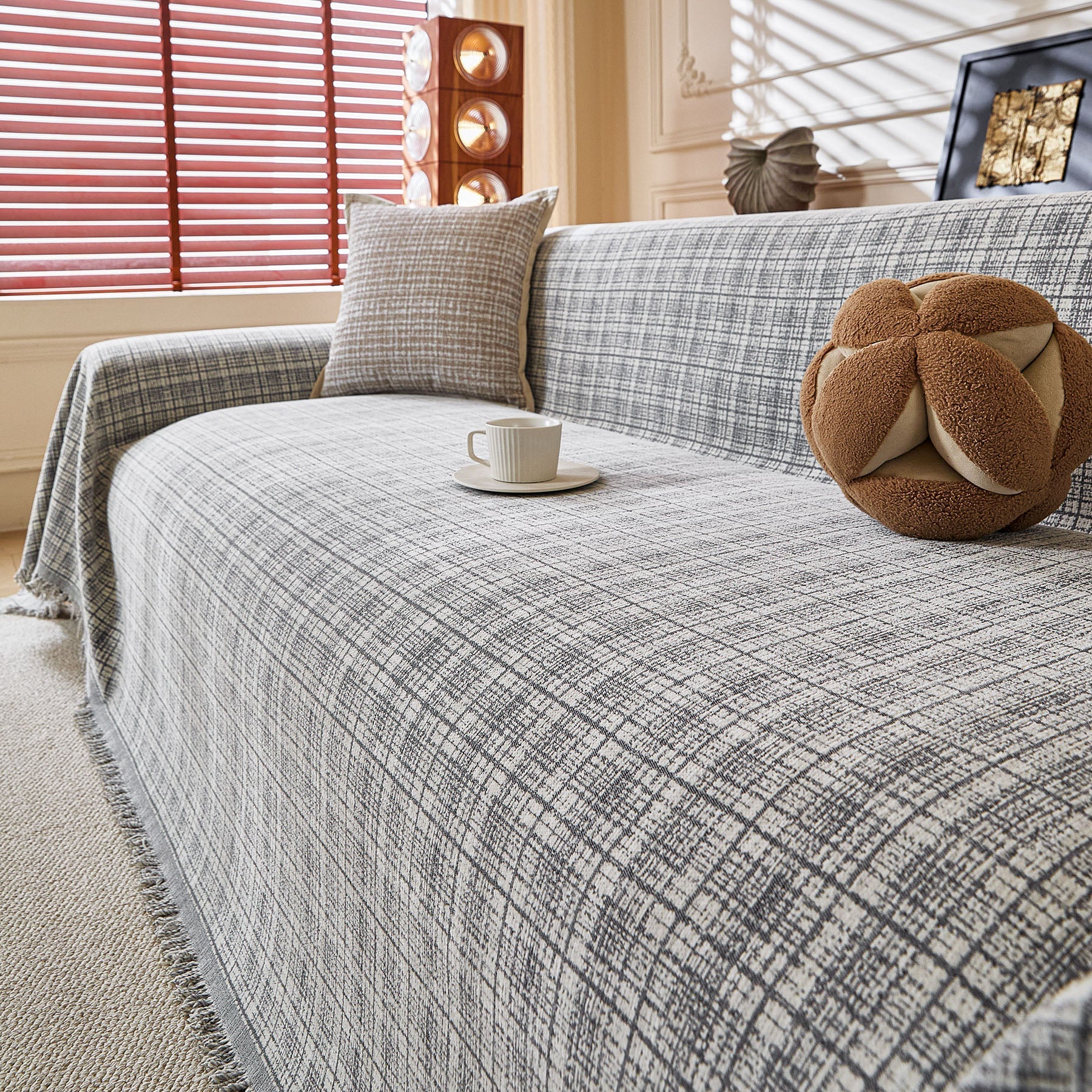 Textured Plaid Couch Throw Cover, Modern Decorative Sectional Furniture Covers