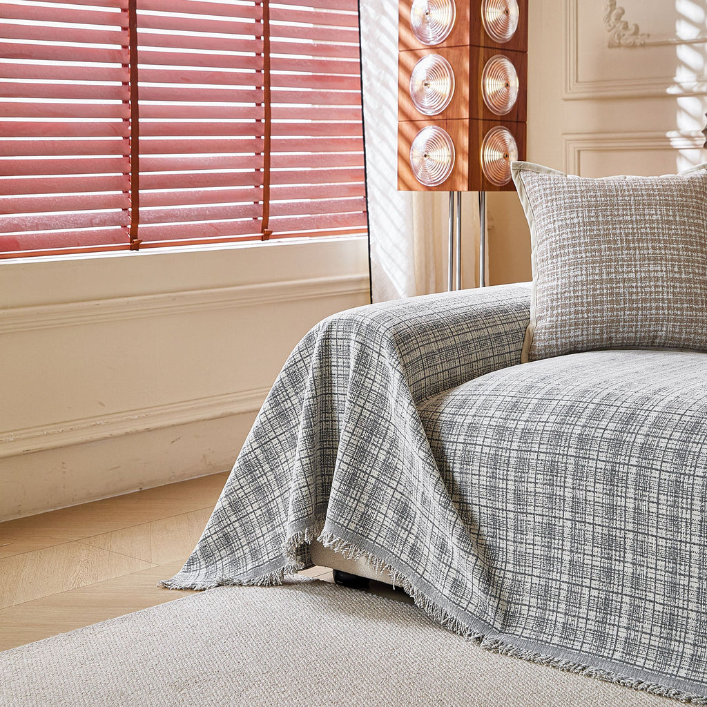 Textured Plaid Couch Throw Cover, Modern Decorative Sectional Furniture Covers