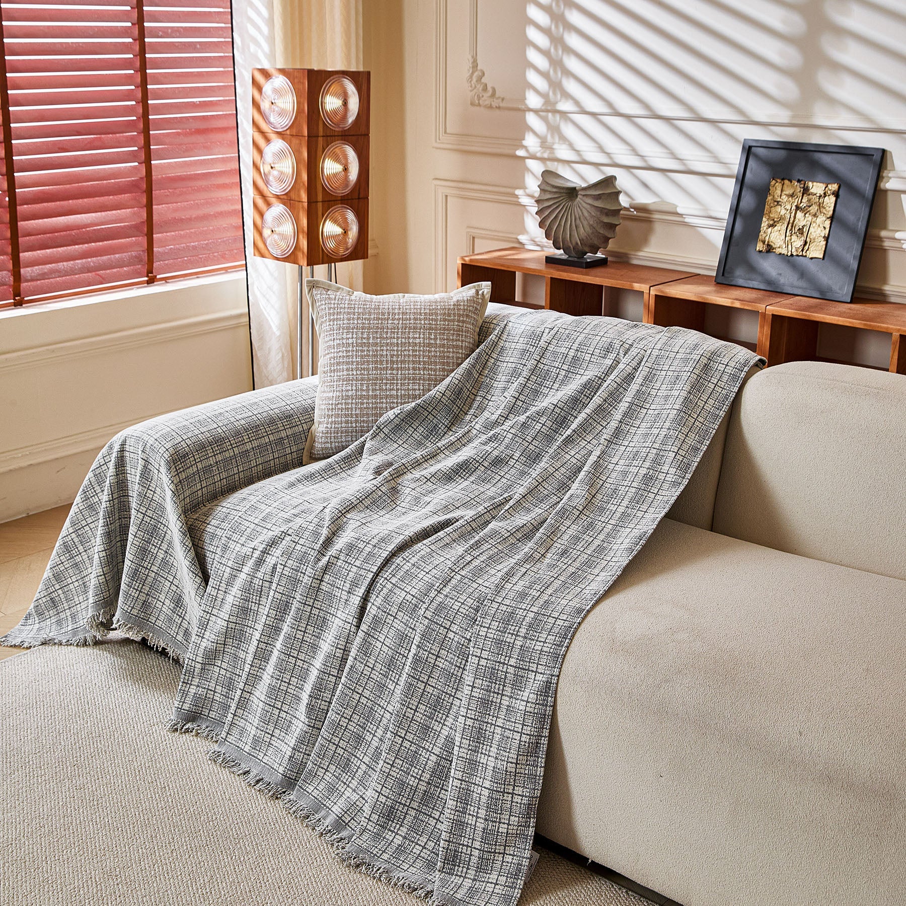 Textured Plaid Couch Throw Cover, Modern Decorative Sectional Furniture Covers