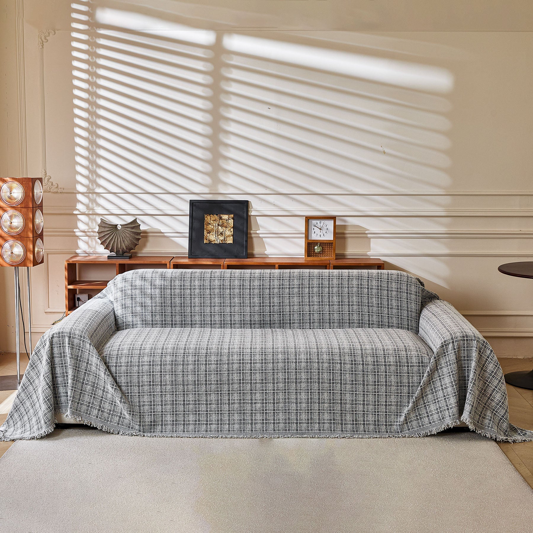 Textured Plaid Couch Throw Cover, Modern Decorative Sectional Furniture Covers