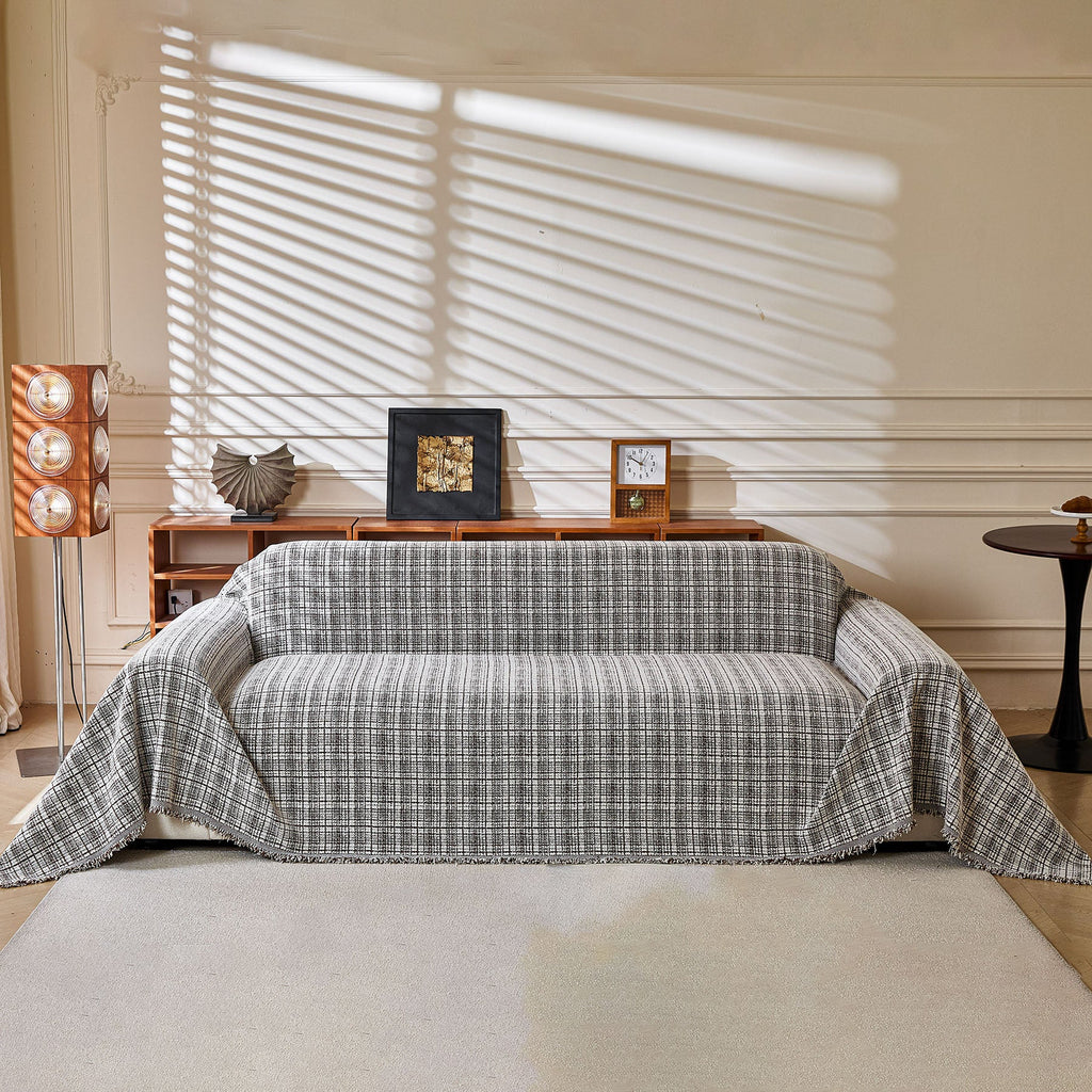 Textured Plaid Couch Throw Cover, Modern Decorative Sectional Furniture Covers