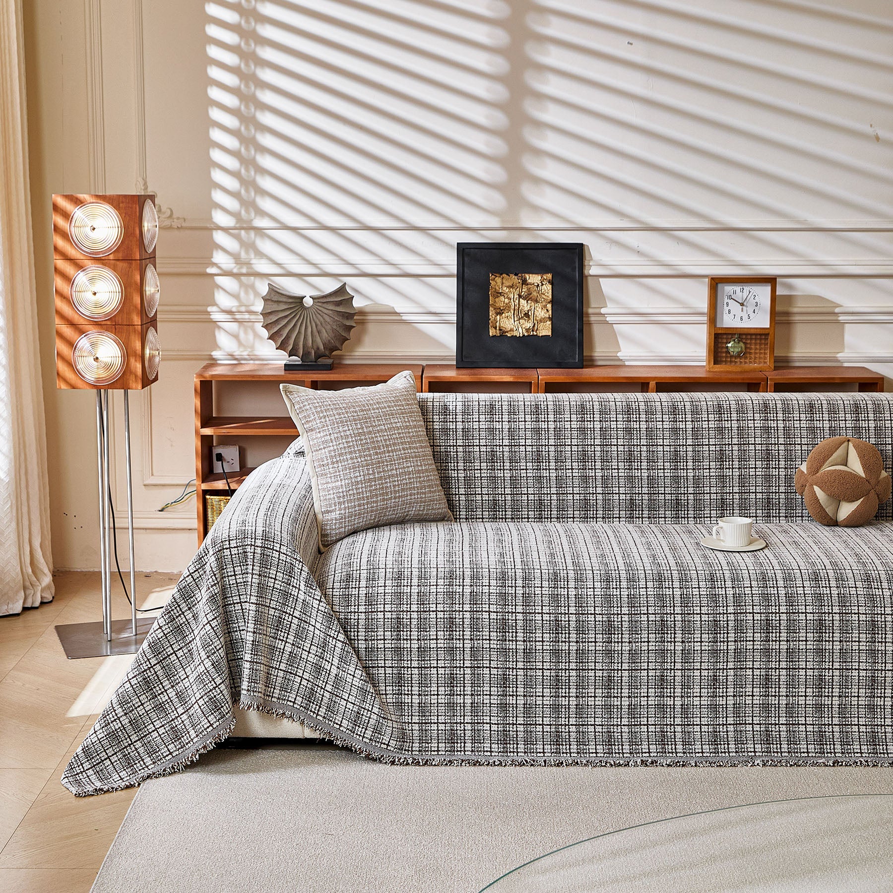 Textured Plaid Couch Throw Cover, Modern Decorative Sectional Furniture Covers