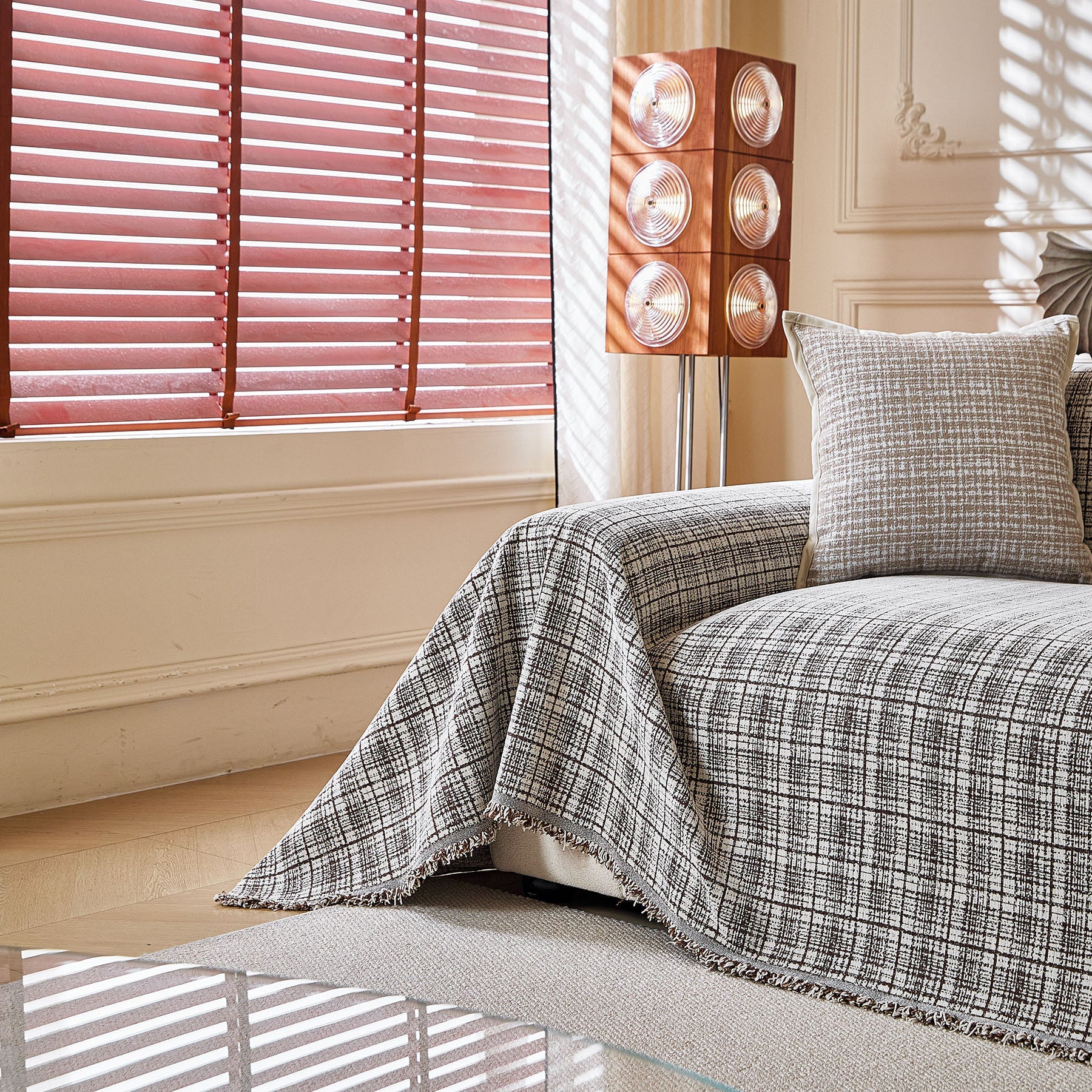Textured Plaid Couch Throw Cover, Modern Decorative Sectional Furniture Covers