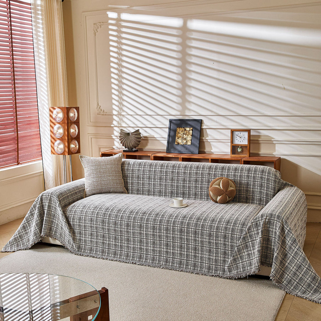 Textured Plaid Couch Throw Cover, Modern Decorative Sectional Furniture Covers