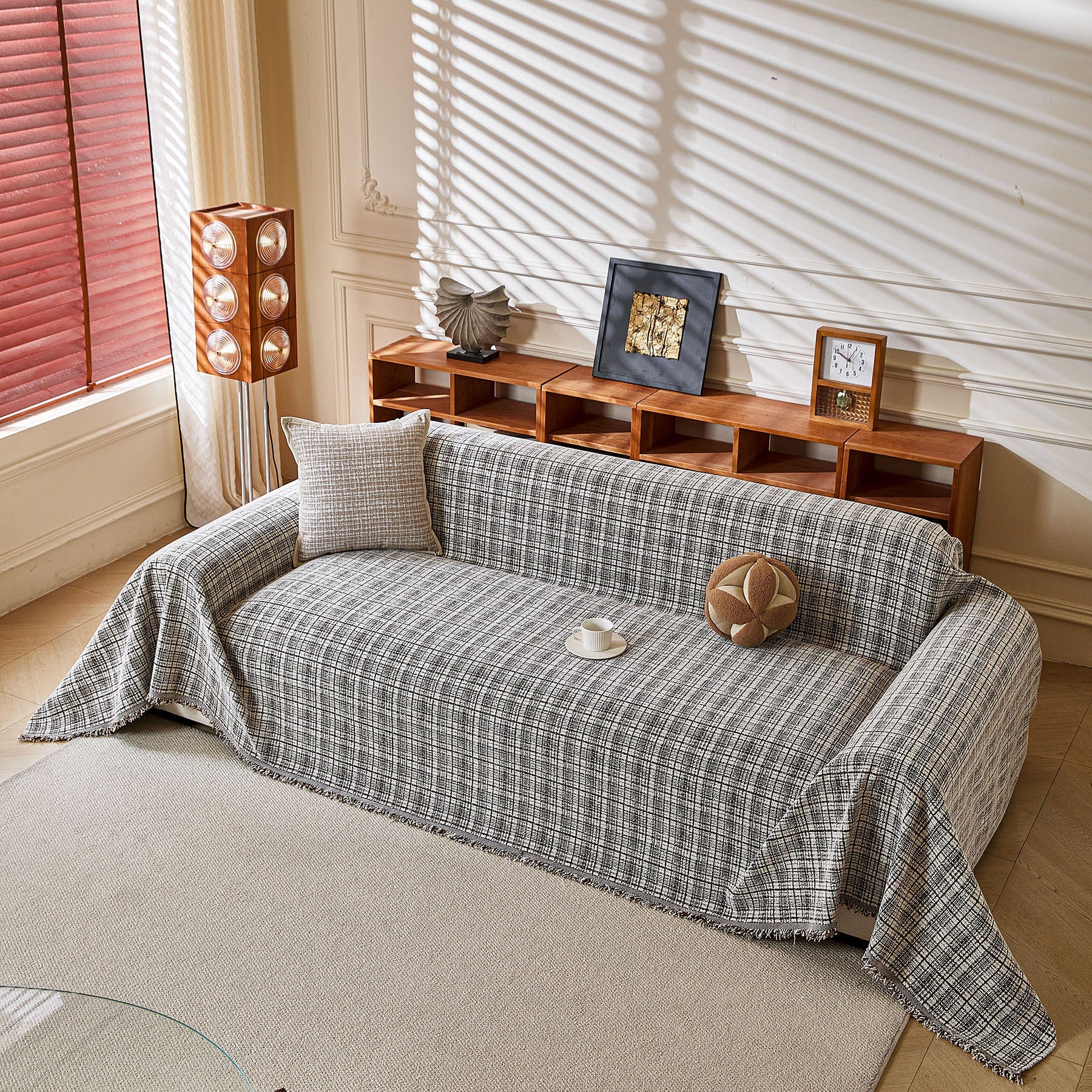 Textured Plaid Couch Throw Cover, Modern Decorative Sectional Furniture Covers