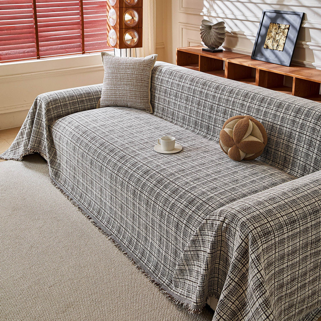 Textured Plaid Couch Throw Cover, Modern Decorative Sectional Furniture Covers