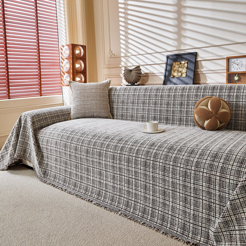 Textured Plaid Couch Throw Cover, Modern Decorative Sectional Furniture Covers