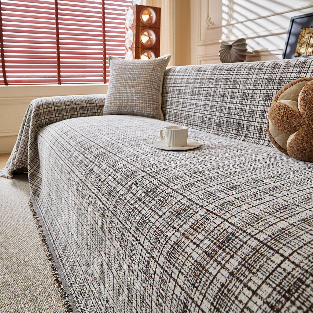 Textured Plaid Couch Throw Cover, Modern Decorative Sectional Furniture Covers