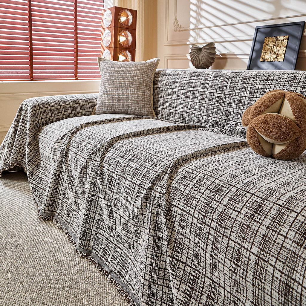 Textured Plaid Couch Throw Cover, Modern Decorative Sectional Furniture Covers