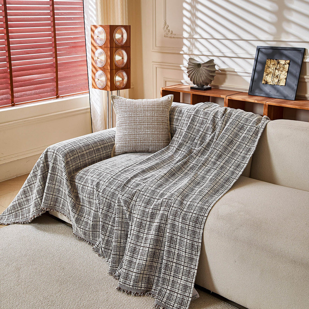 Textured Plaid Couch Throw Cover, Modern Decorative Sectional Furniture Covers