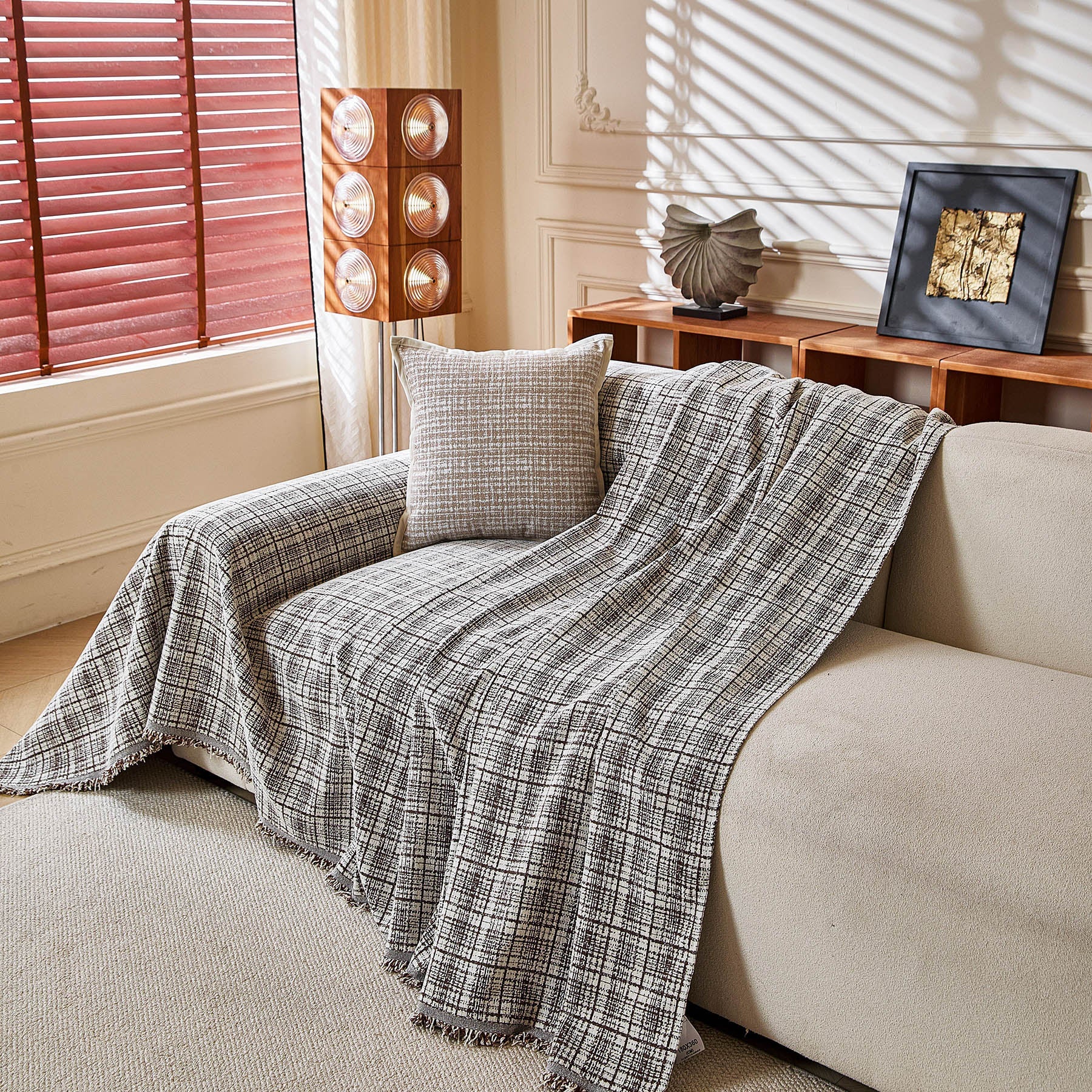 Textured Plaid Couch Throw Cover, Modern Decorative Sectional Furniture Covers