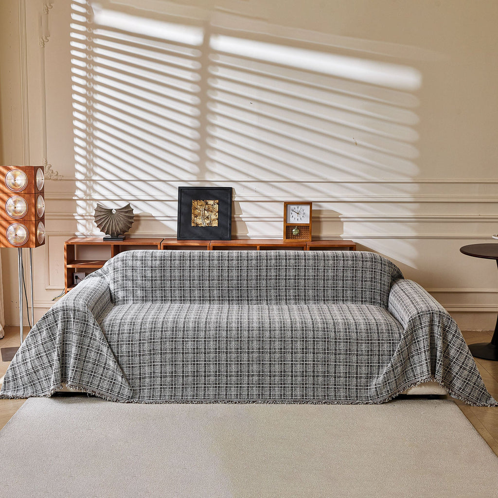 Textured Plaid Couch Throw Cover, Modern Decorative Sectional Furniture Covers