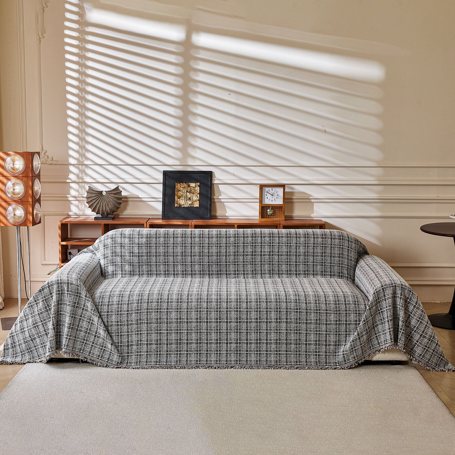 Textured Plaid Couch Throw Cover, Modern Decorative Sectional Furniture Covers
