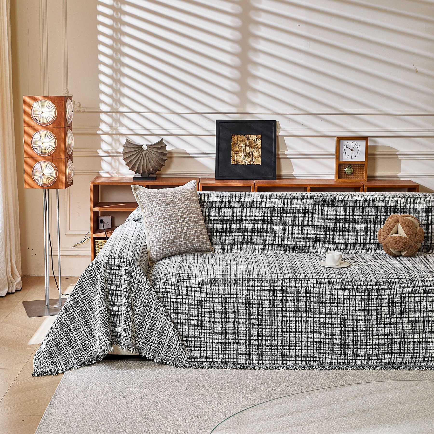 Textured Plaid Couch Throw Cover, Modern Decorative Sectional Furniture Covers