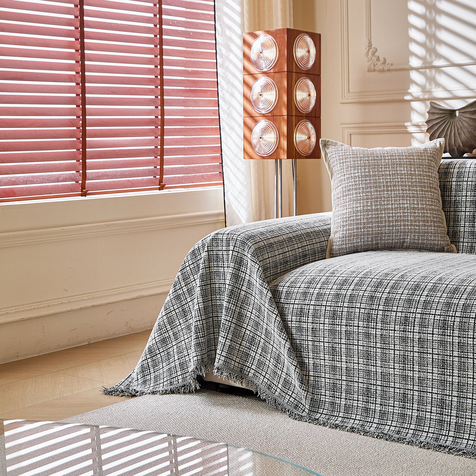 Textured Plaid Couch Throw Cover, Modern Decorative Sectional Furniture Covers