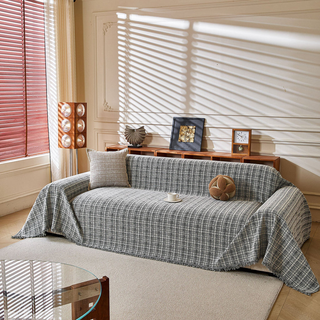 Textured Plaid Couch Throw Cover, Modern Decorative Sectional Furniture Covers