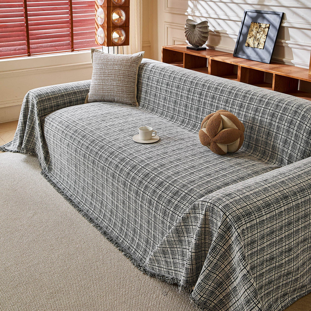 Textured Plaid Couch Throw Cover, Modern Decorative Sectional Furniture Covers