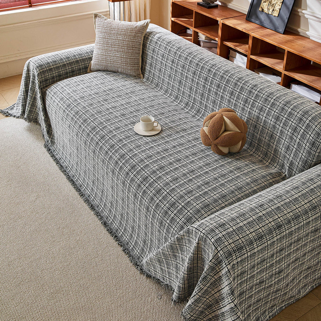 Textured Plaid Couch Throw Cover, Modern Decorative Sectional Furniture Covers