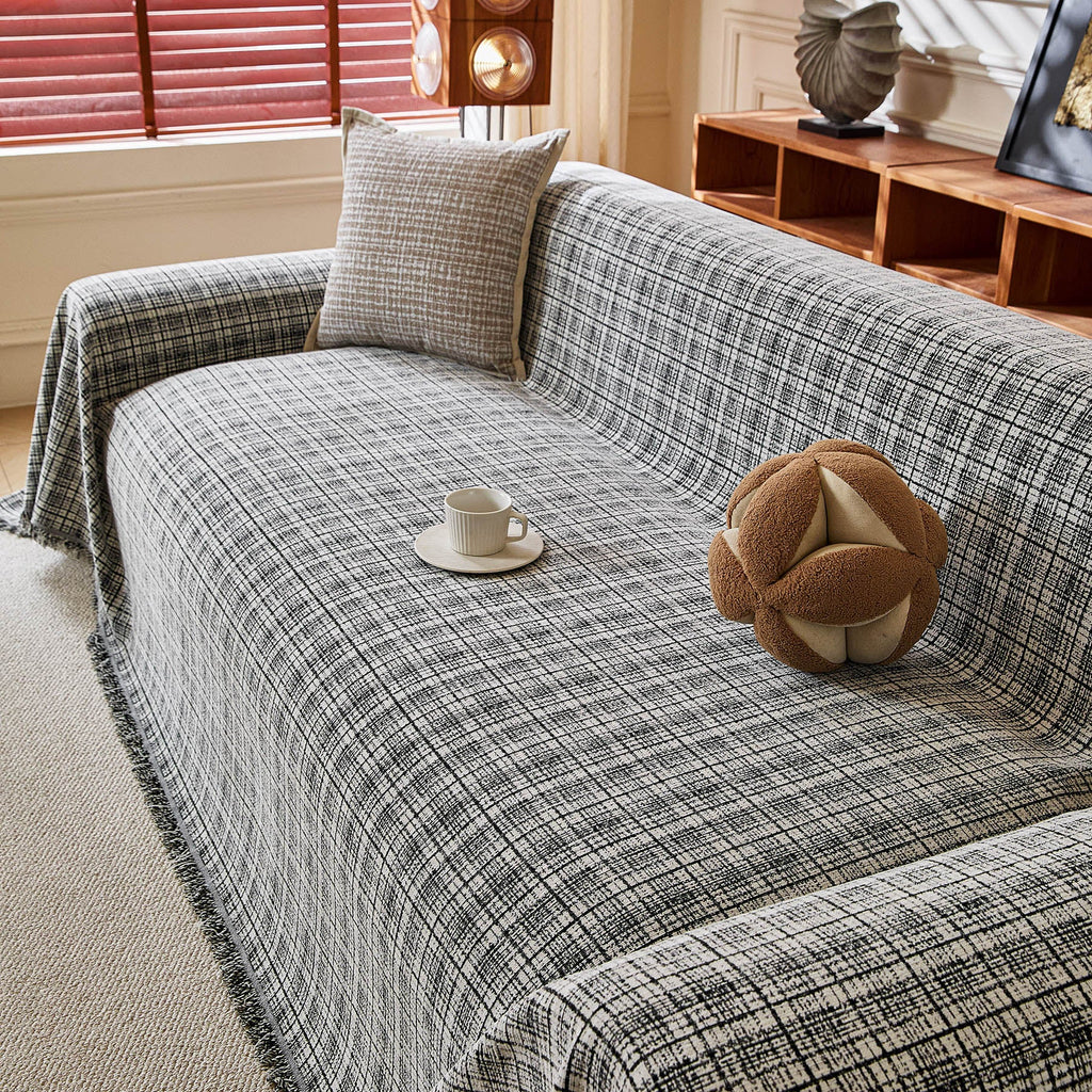 Textured Plaid Couch Throw Cover, Modern Decorative Sectional Furniture Covers
