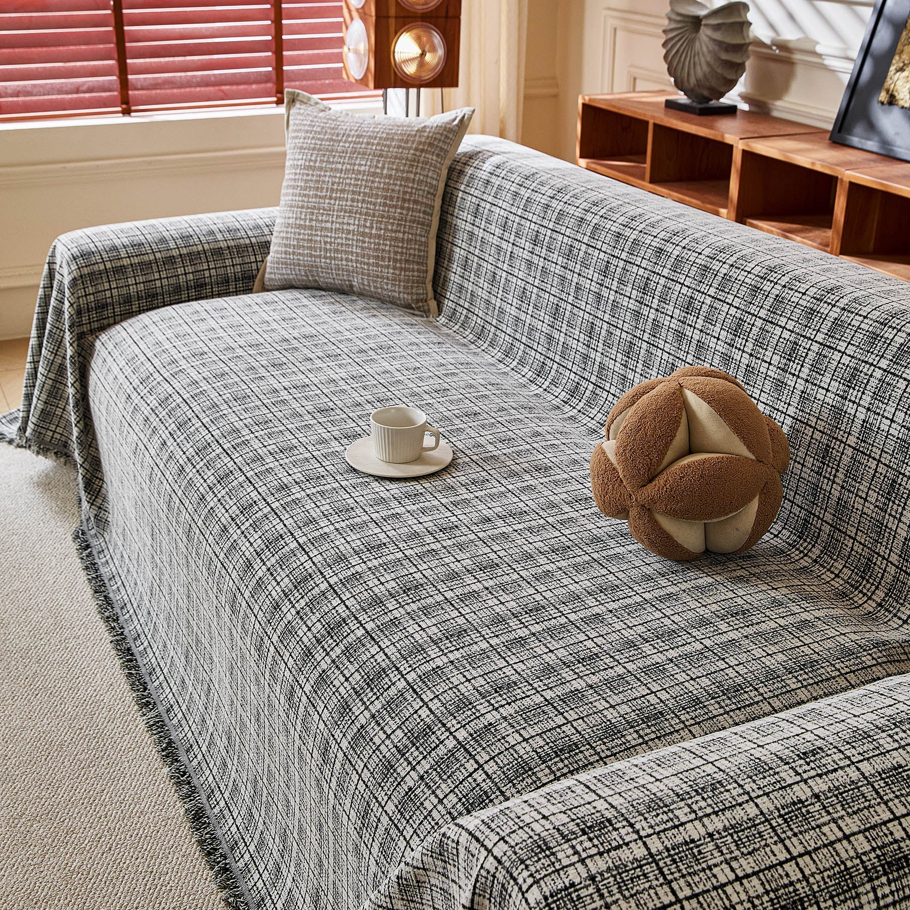 Textured Plaid Couch Throw Cover, Modern Decorative Sectional Furniture Covers