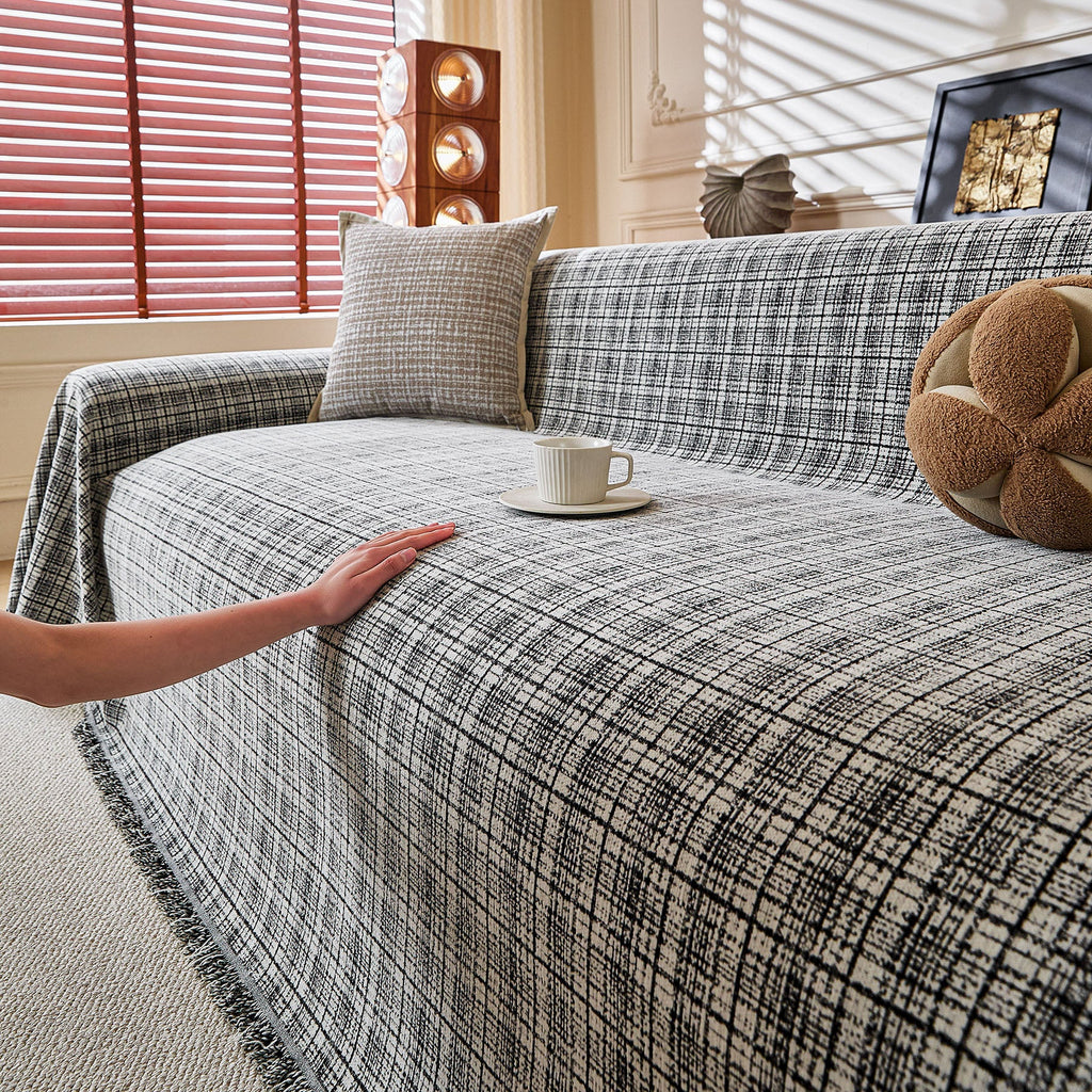 Textured Plaid Couch Throw Cover, Modern Decorative Sectional Furniture Covers