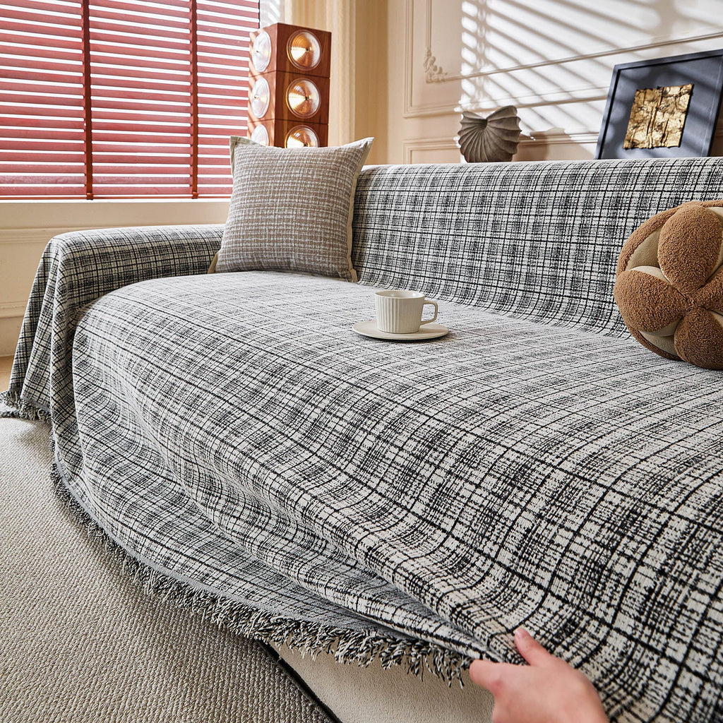 Textured Plaid Couch Throw Cover, Modern Decorative Sectional Furniture Covers