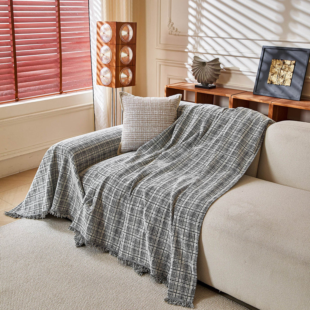 Textured Plaid Couch Throw Cover, Modern Decorative Sectional Furniture Covers